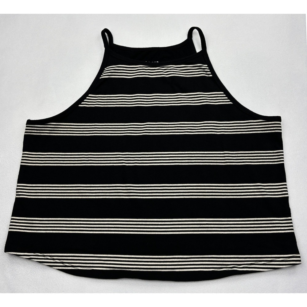 Torrid Tank Top Womens Plus 2 2X Black White Striped High Neck Foxy Sleeveless